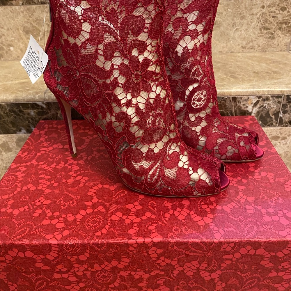 Dolce & Gabbana red lace booties